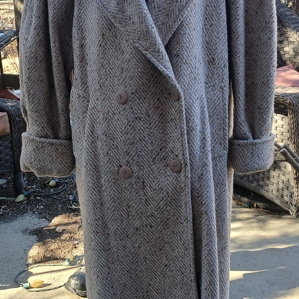 Gray Double-Breasted Women's Coat With Leather Detailing